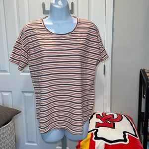 Madewell short sleeve casual striped cotton short sleeved shirt , size L